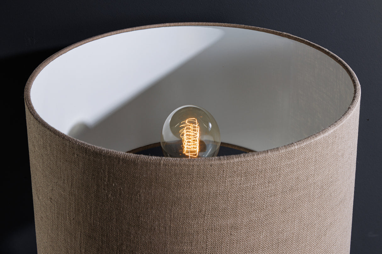 Tischleuchte ZEA 60cm Farbverlauf Seegras natur braun gold mit Lampenschirm grobes Leinen braun