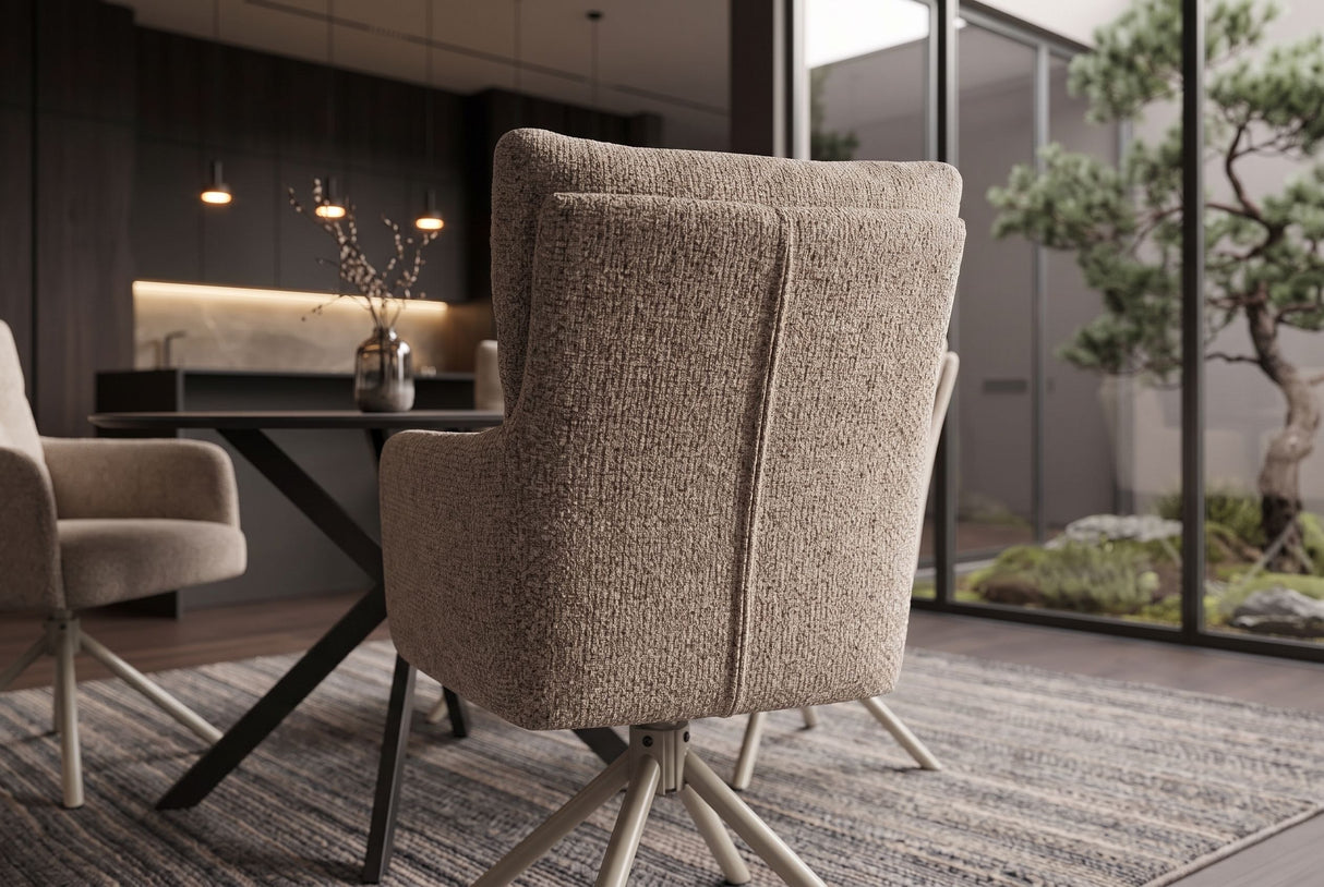 Swivel chair BIG GEORGE 360° rotatable w/ armrests spring core textured fabric beige