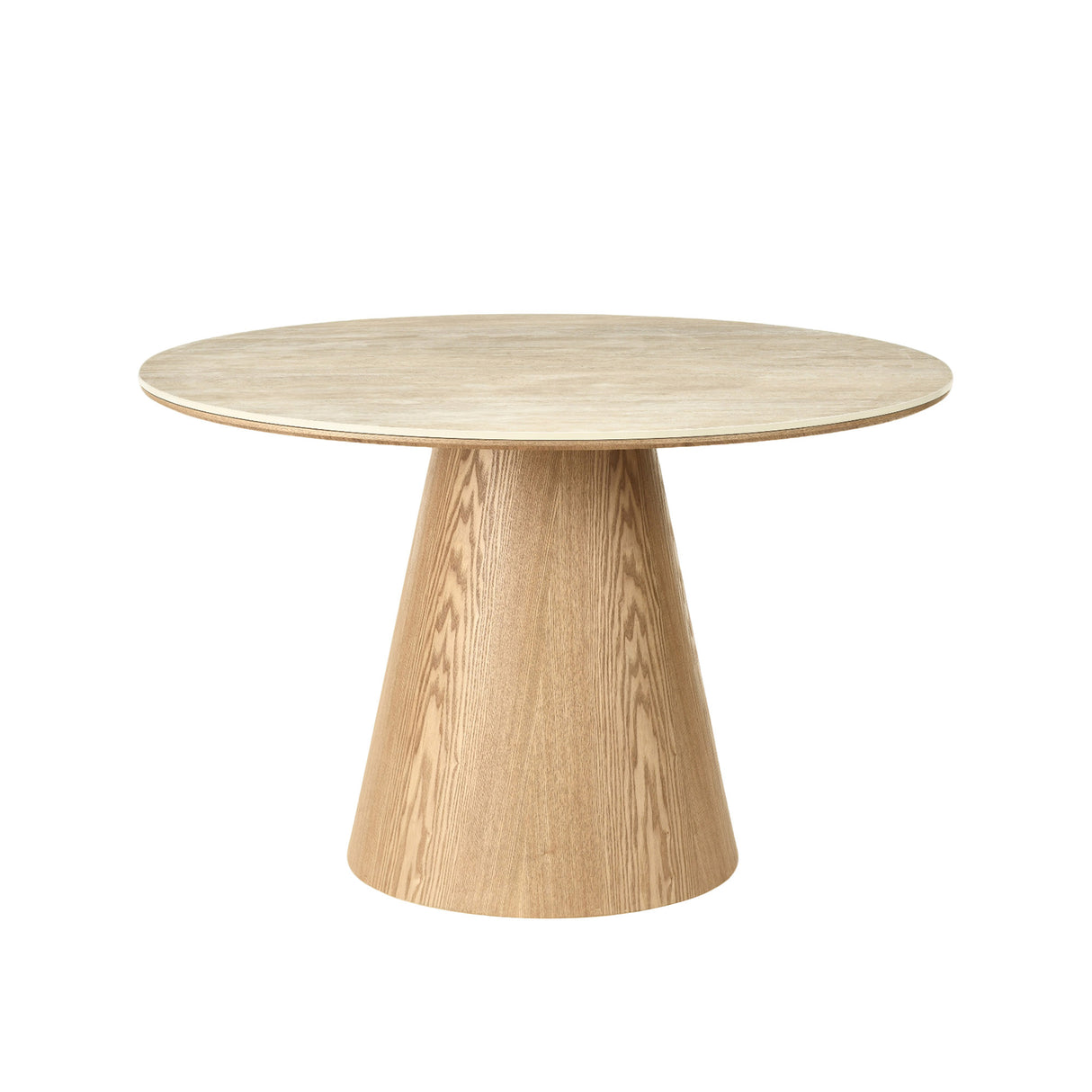 Dining table UNIQUE 120cm round oak wood verneered w/ ceramic top travertine stone