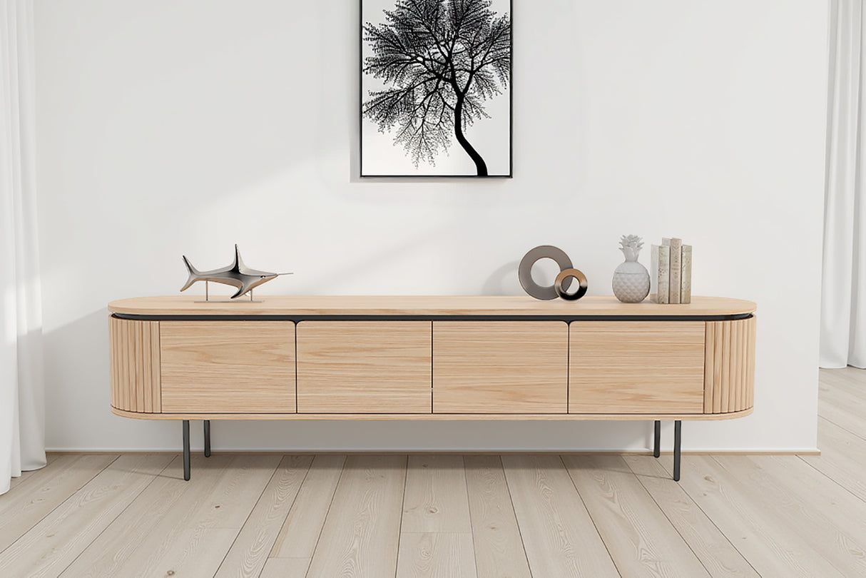 TV-Board ATELIER 200cm natural oak wood look w/ black legs