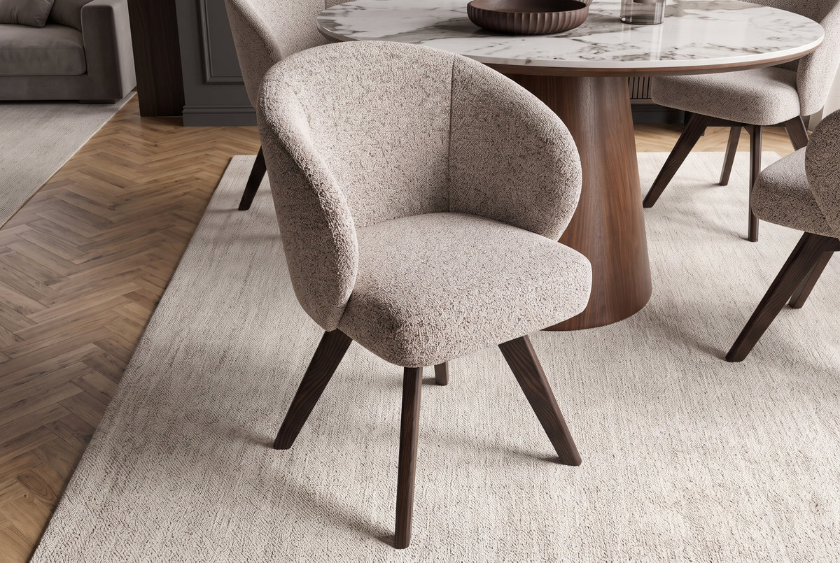 Swivel chair WALKÜRE 180° auto-return w/ armrests spring core textured fabric beige brown