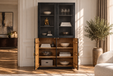 Highboard GOLDEN SUNSET 180cm 3D w/ glass doors mango wood black gold
