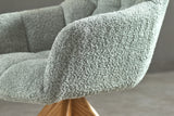 Swivel chair PAPILLON rotatable 180° sage green bouclé w/ armrests oak look legs