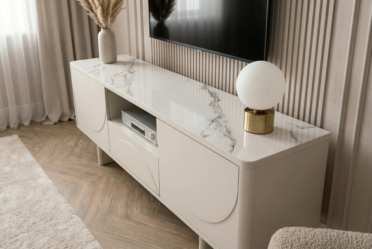 TV Board SAVOY 150cm 3D w/ white marble ceramic top