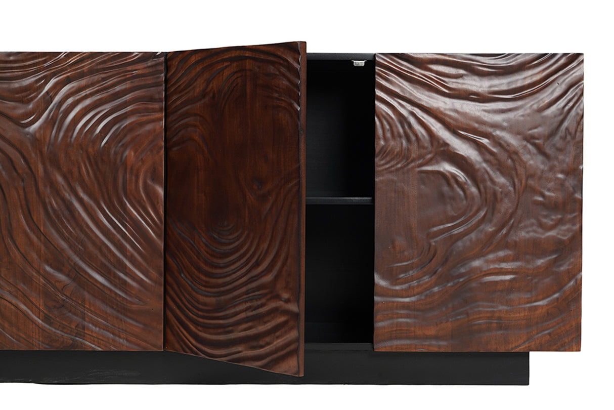 Sideboard FLUID 175cm 3D Akazienholz schwarz und dunkel walnussbraun