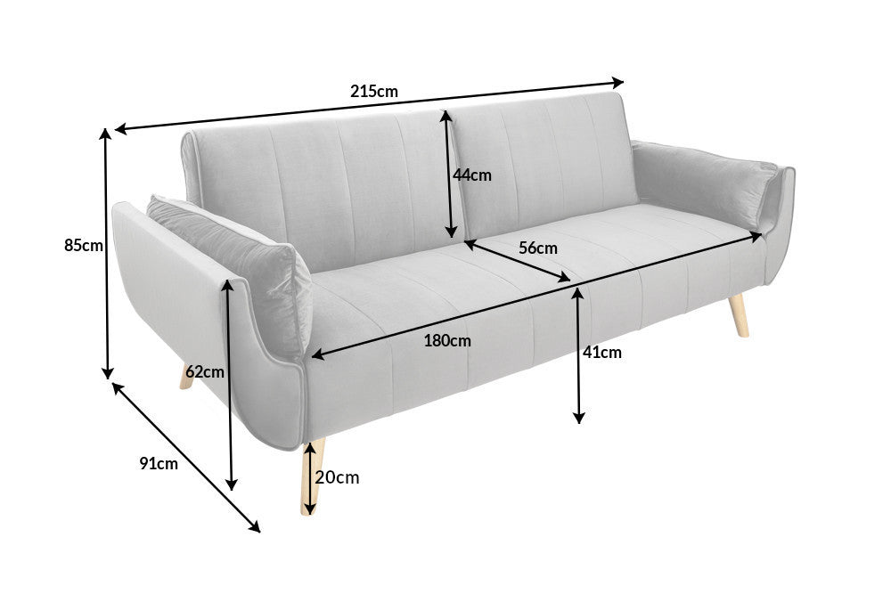 Sofa bed DIVANI 215cm with armrests textured fabric light blue