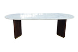 Dining table GATSBY 240cm oval mango wood v-shape frame marble top white