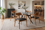 Chair KENNEDY w/ armrests artificial leather black and teak wood natural
