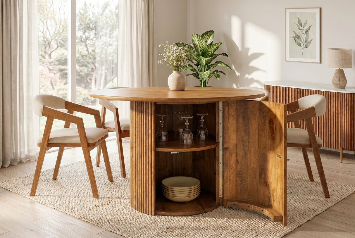 Dining table TRES CHIC Ø 120cm round mango wood brown w/ storage space
