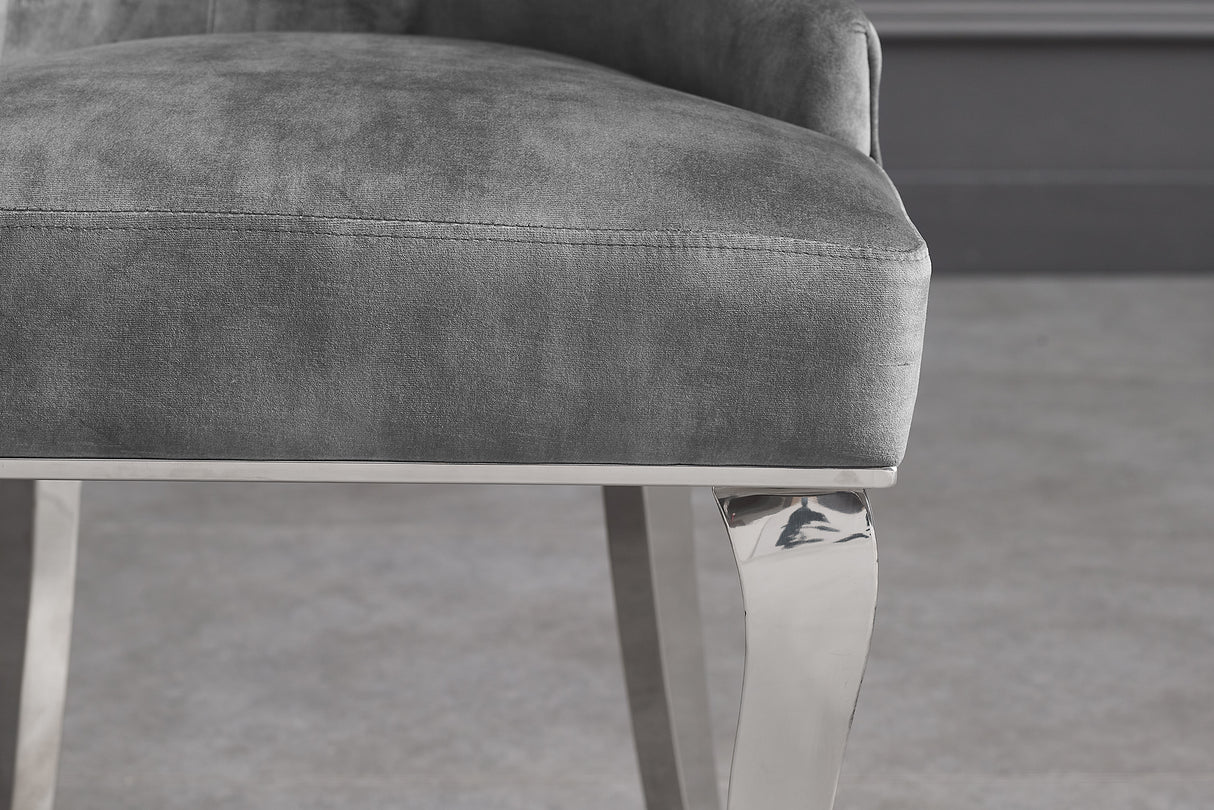 Chair MODERN BAROCK DELUXE w/ silver legs and lion´s head velvet grey