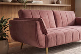 Schlafsofa DIVANI 220cm mit Armlehnenkissen Samt altrosa Metallfüße gold