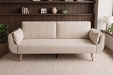 Schlafsofa DIVANI 220 cm 3-Sitzer mit Armlehnkissen, Strukturstoff greige, Holzfüße
