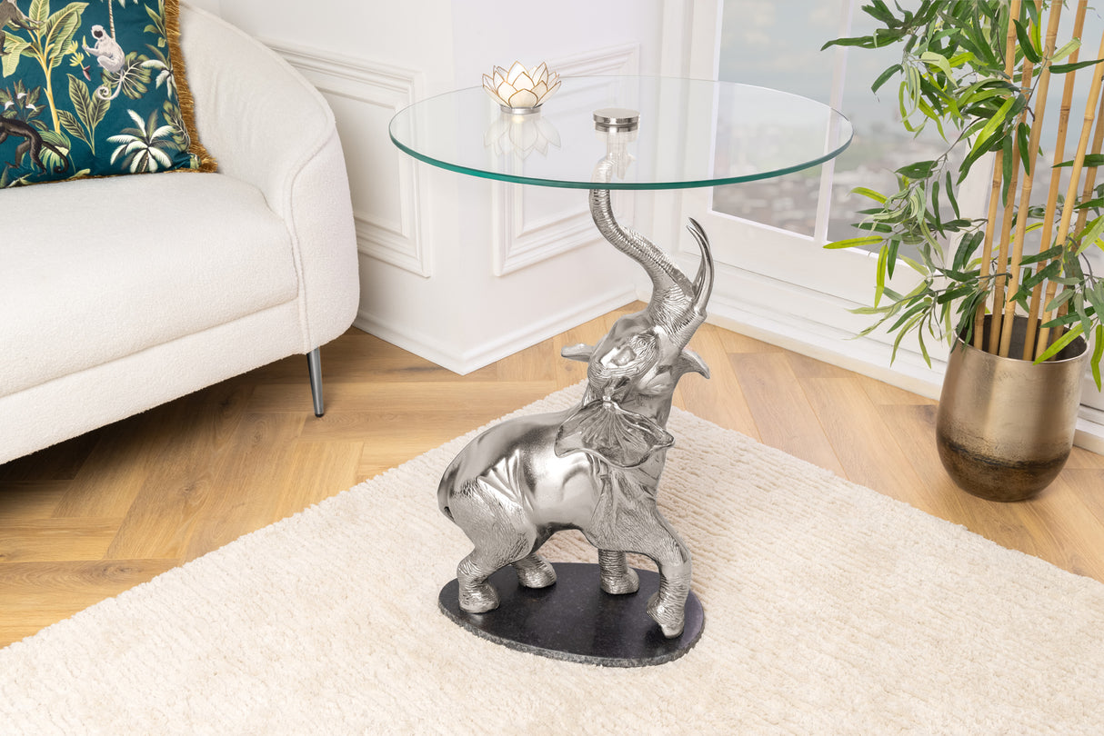 Side table ELEPHANT 80cm silver w/ marble base