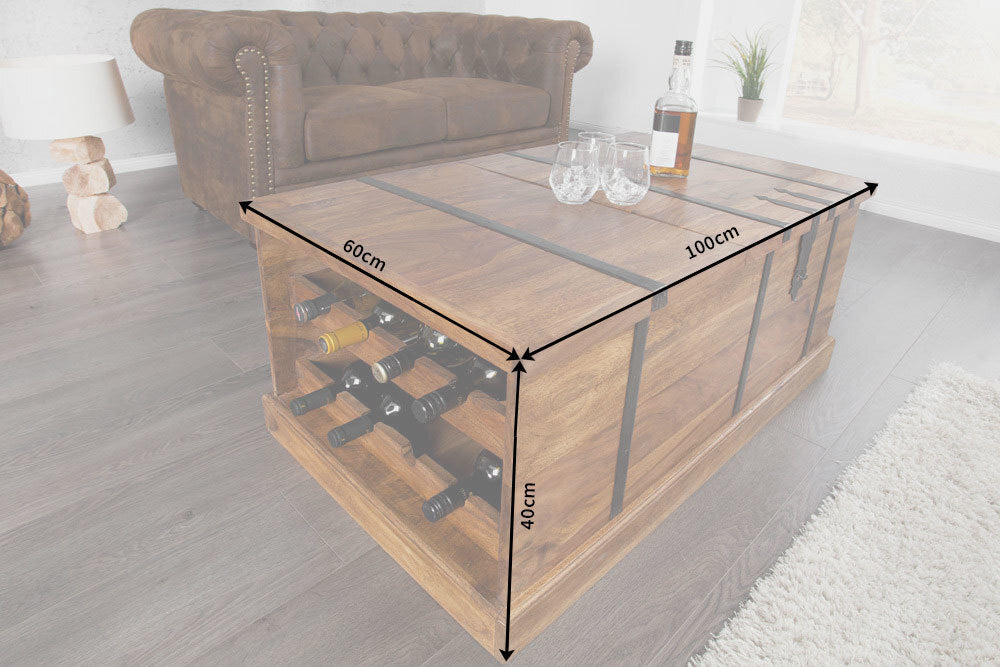 Coffee table and bar BODEGA 100cm sheesham wood with metal fittings