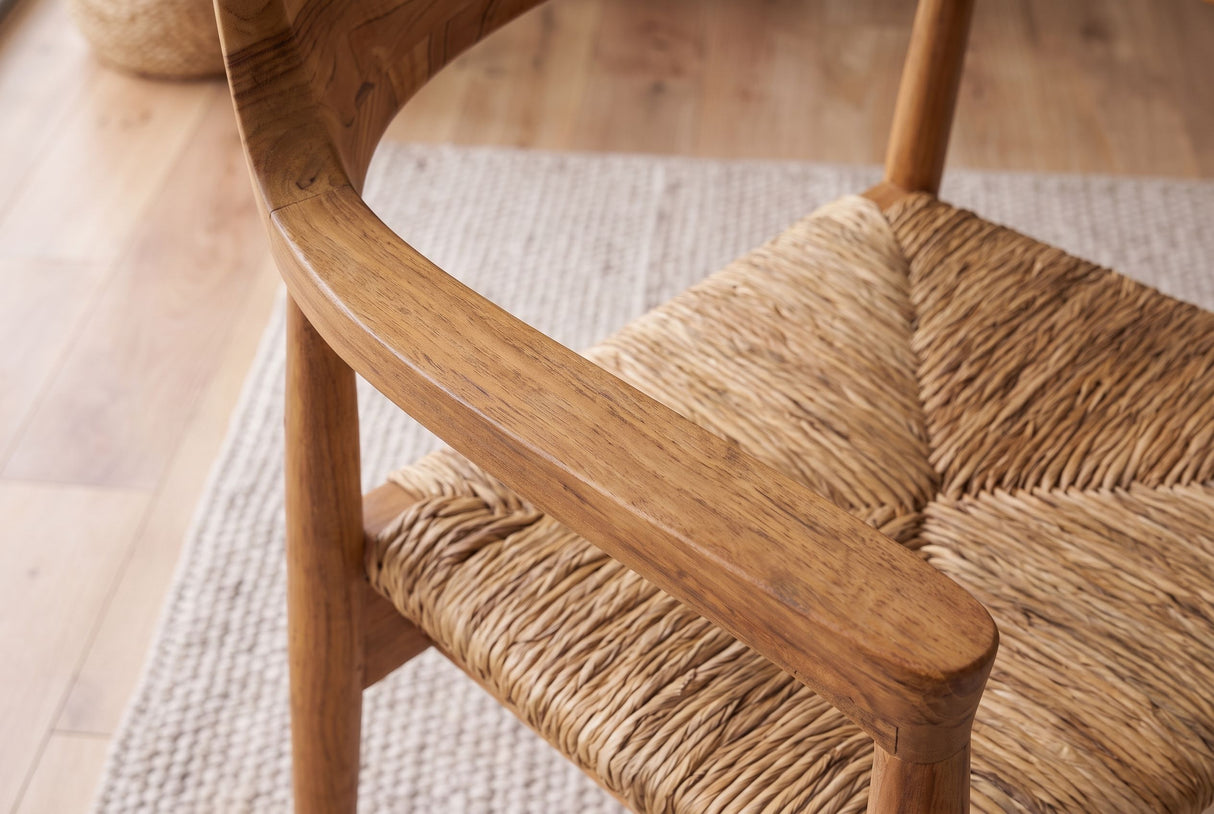 Chair KENNEDY wicker seat w/ armrests teak wood natural