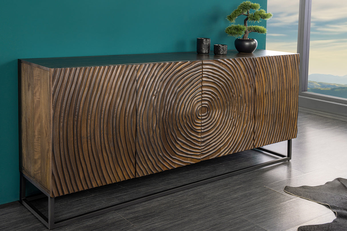 Sideboard ZEN CIRCLE 180cm 3D Mangoholz schwarzbraun