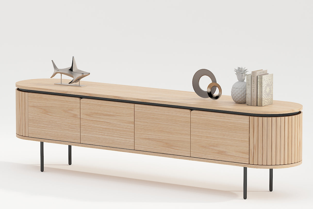 TV-Board ATELIER 200cm natural oak wood look w/ black legs