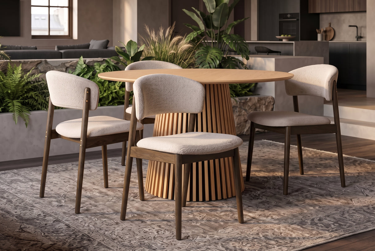 Chair VALHALLA WOOD textured fabric beige and oak wood brown