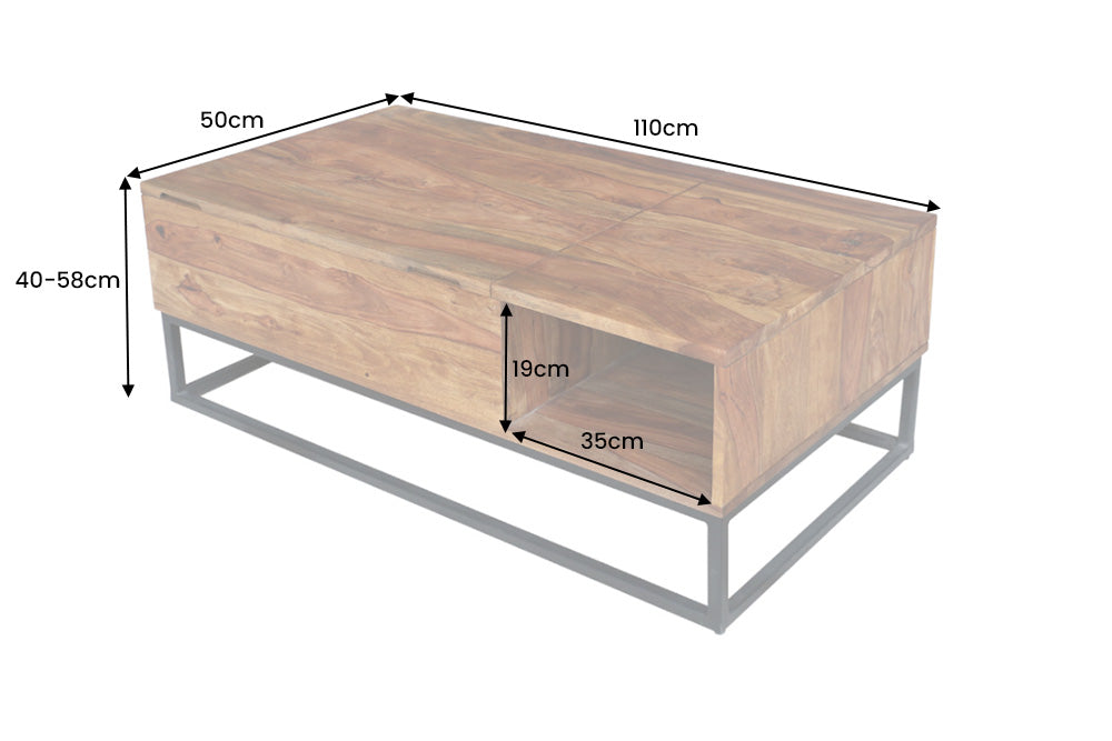 Couchtisch MAKASSAR FUNCTION 110cm höhenverstellbar Sheesham natur