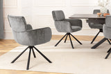 Swivel chair UNIQUE 180° w/ armrests chenille fabric grey and black legs