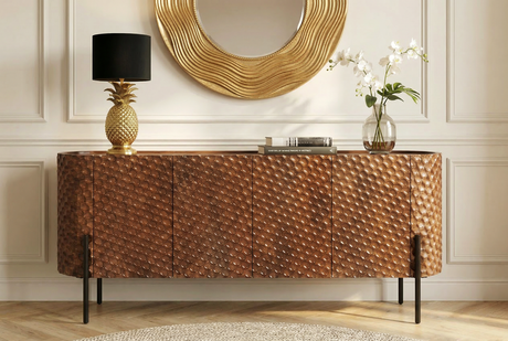 Sideboard ADLON 180cm 3D mango wood brown w/ black metal legs
