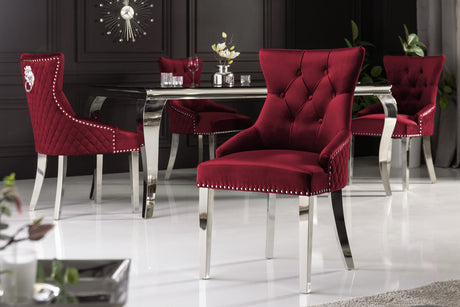 Chair CASTLE DELUXE w/ lion´s head handle velvet red in baroque style