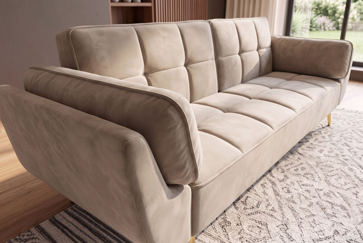 Schlafsofa BOUTIQUE 215cm 3-Sitzer Samt Champagner Beige