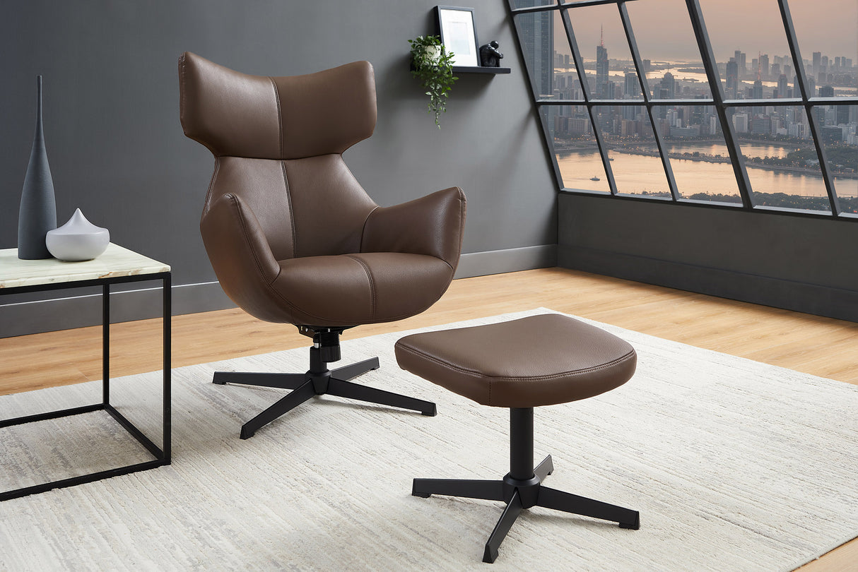 Sessel VOGUE 360° drehbar Kunstleder braun mit schwarzem Metallgestell