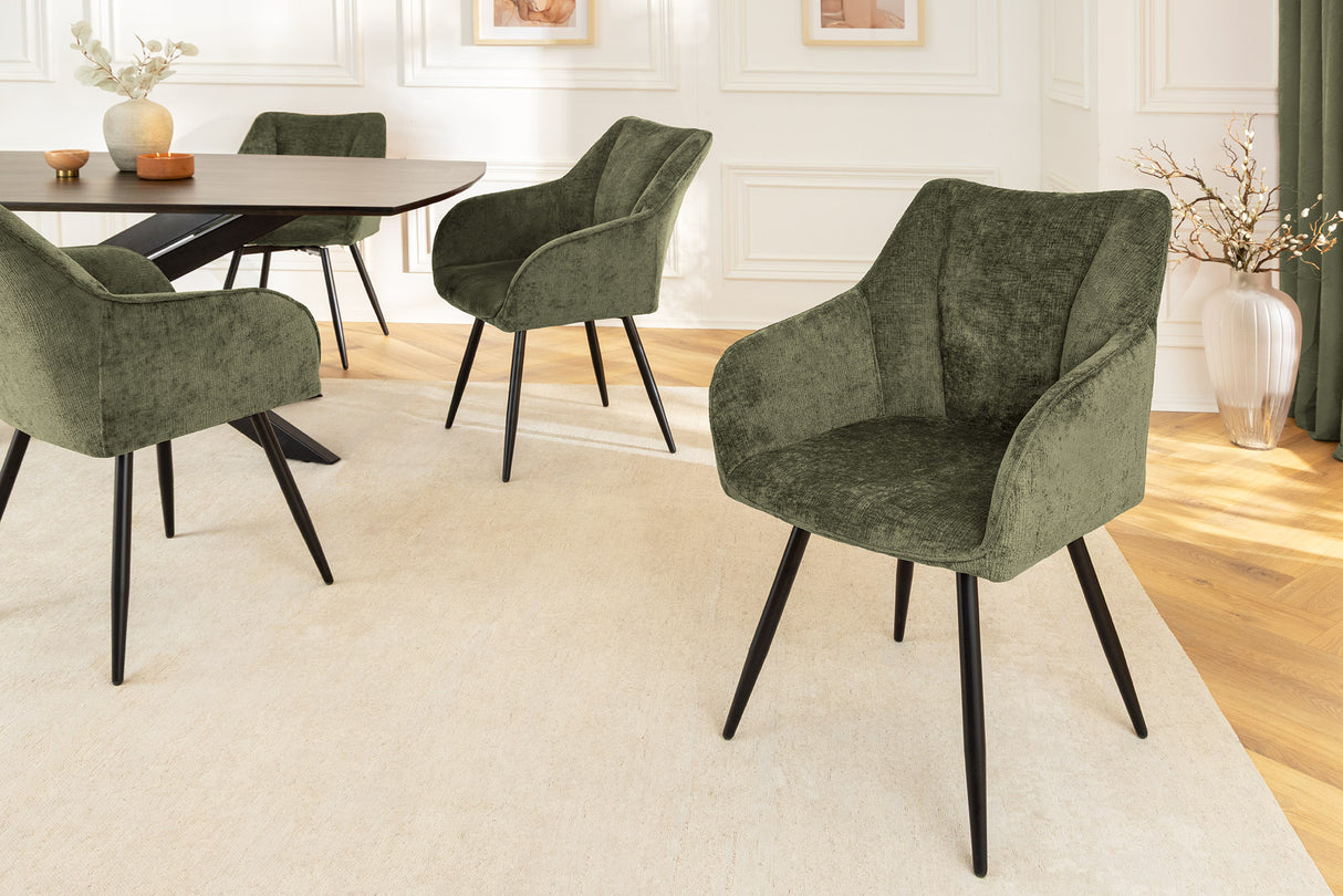 Swivel chair AVIGNON 360° w/ armrests chenille fabric green and black legs