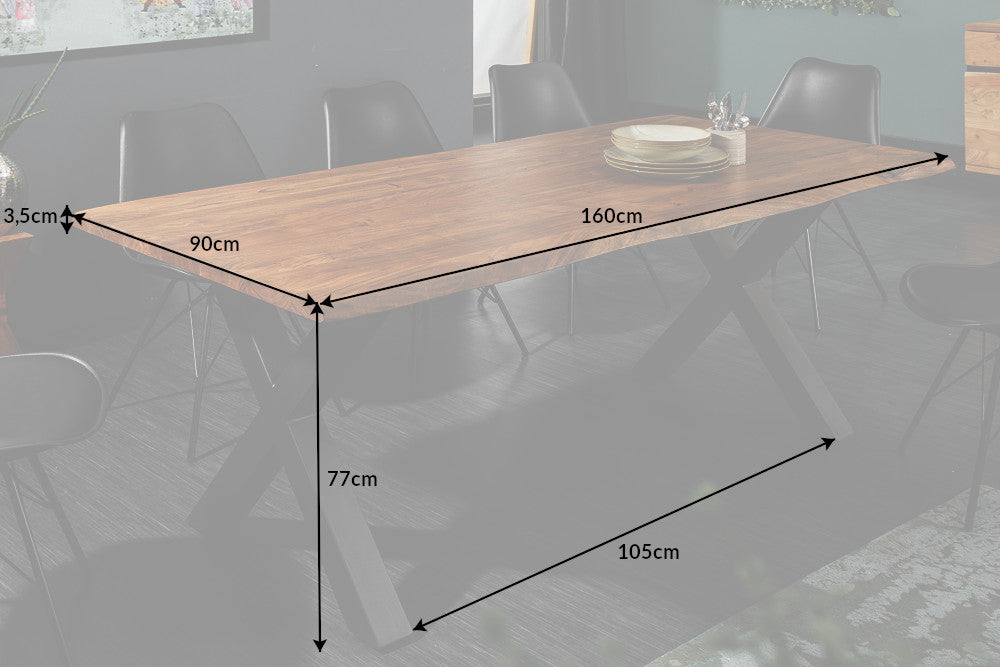 Dining table MAMMUT 160cm X-legs 35mm massive acacia wood