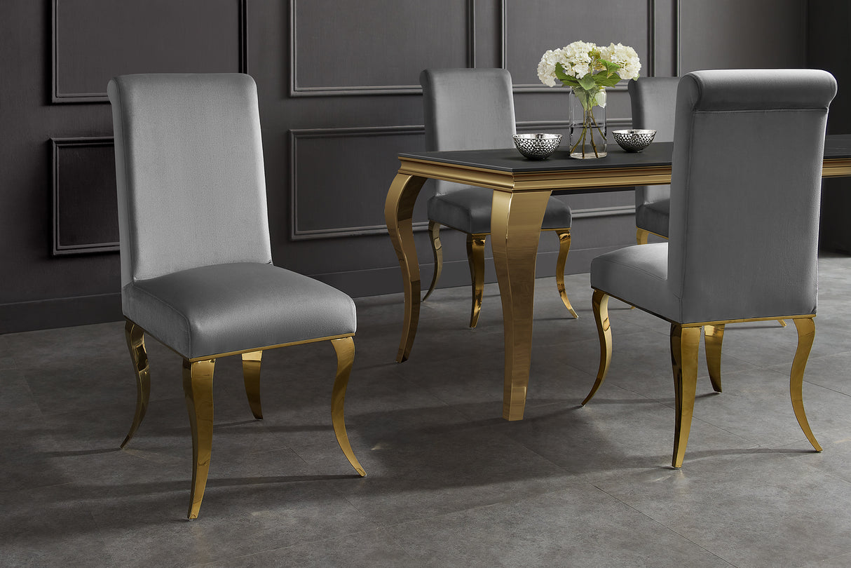 Stuhl MODERN BAROCK, samtgrau mit goldfarbenen Edelstahlbeinen