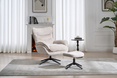 Sessel CLOUD 360° drehbar Strukturstoff champagnerbeige mit schwarzem Metallgestell