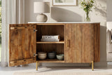 Sideboard TRES CHIC 105cm Mangoholz natur mit weißer Marmorplatte und goldenen Griffen