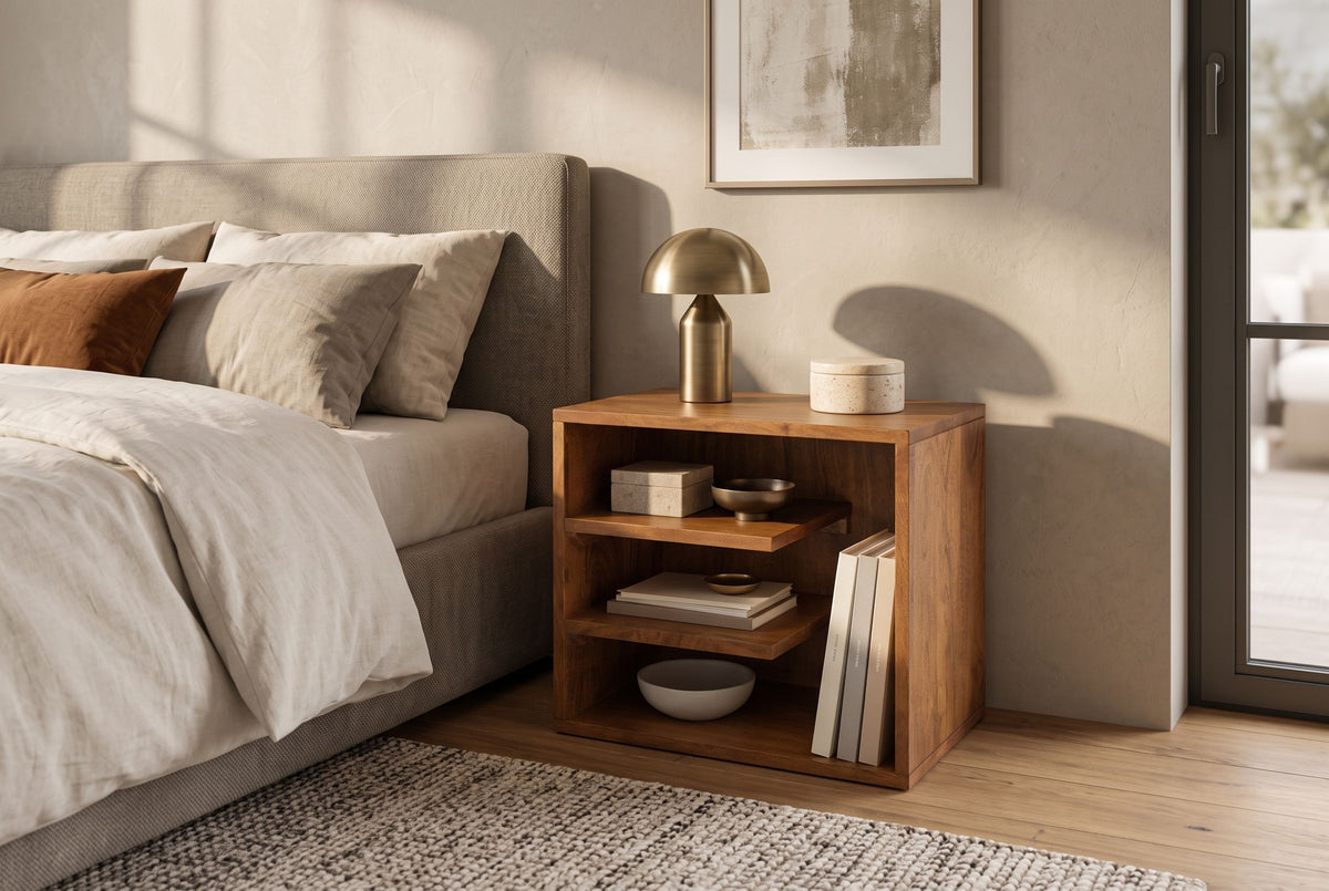 Beistelltisch CUBUS 45 cm Mangoholz honigfarben lasiert