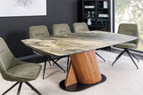 Esstisch ELEMENTS 180-260cm ausziehbar Gestell Walnuss natur mit Keramik taupe beige Marmorplatte