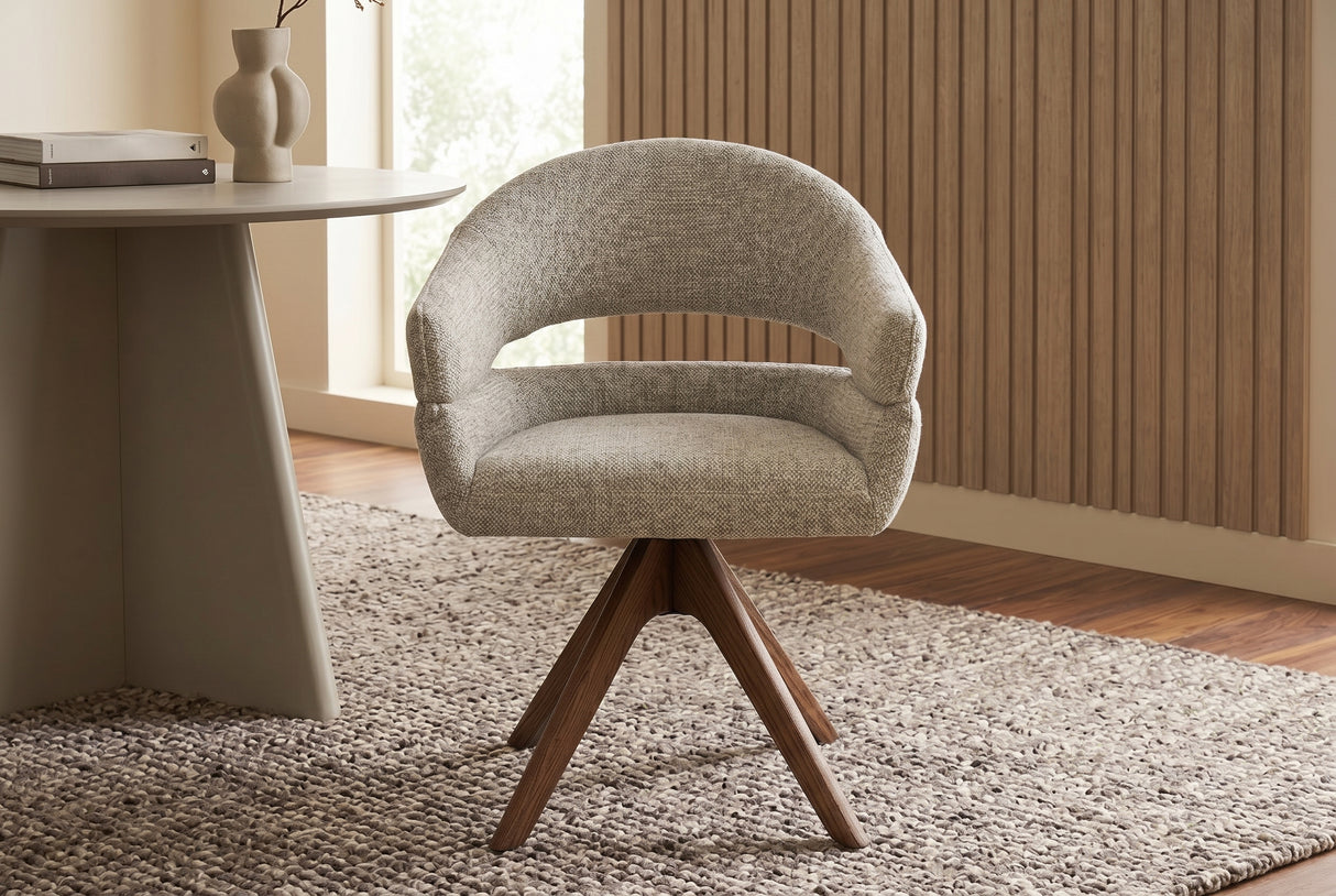 Swivel chair ORGANIKO 180° auto-return w/ armrests textured fabric taupe beige brown