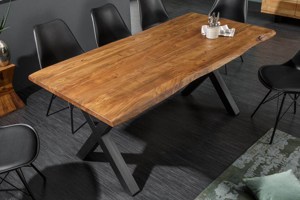Dining table MAMMUT 160cm X-legs 35mm massive acacia wood