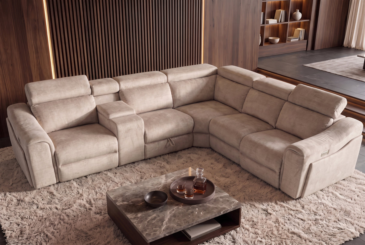Corner sofa PRIME multifunctional electrically adjustable w/ storage space vogue velvet beige