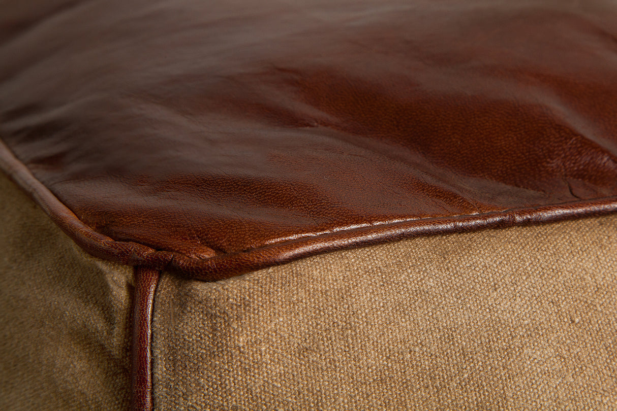 Footstool MUSTANG 45cm genuine leather and linen brown