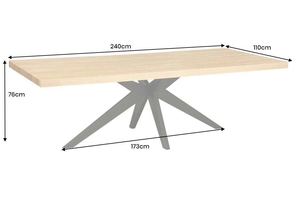 Esstisch ZEUS 240cm in natürlicher Eichenholzoptik mit schwarzem Metallgestell