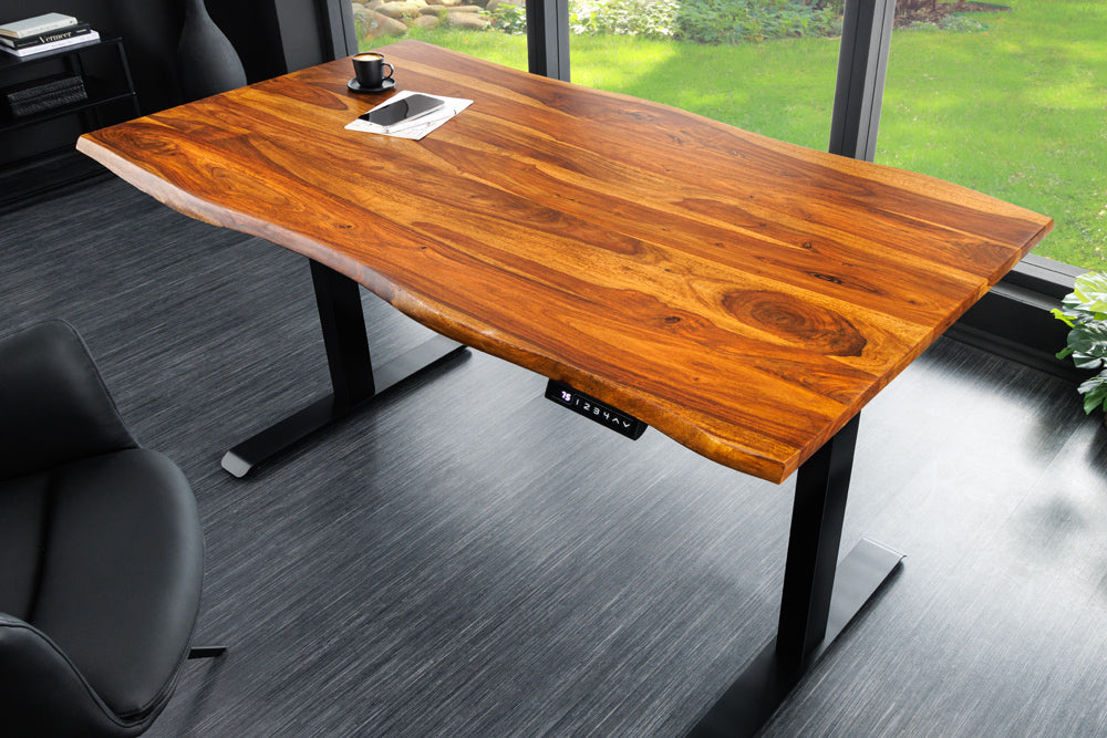 Schreibtisch MAMMUT 160cm Tischplatte Sheesham Holz höhenverstellbar ohne Beine