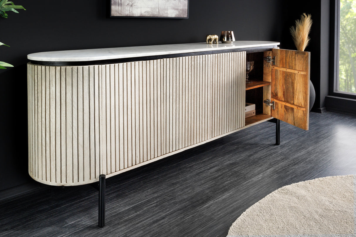 Sideboard ADLON 170cm marble top white mango wood grey