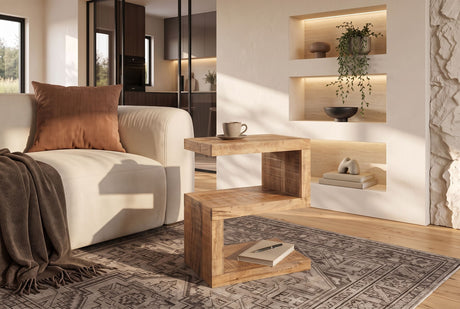 Side table S 60cm S-shape w/ open storage space mango wood natural