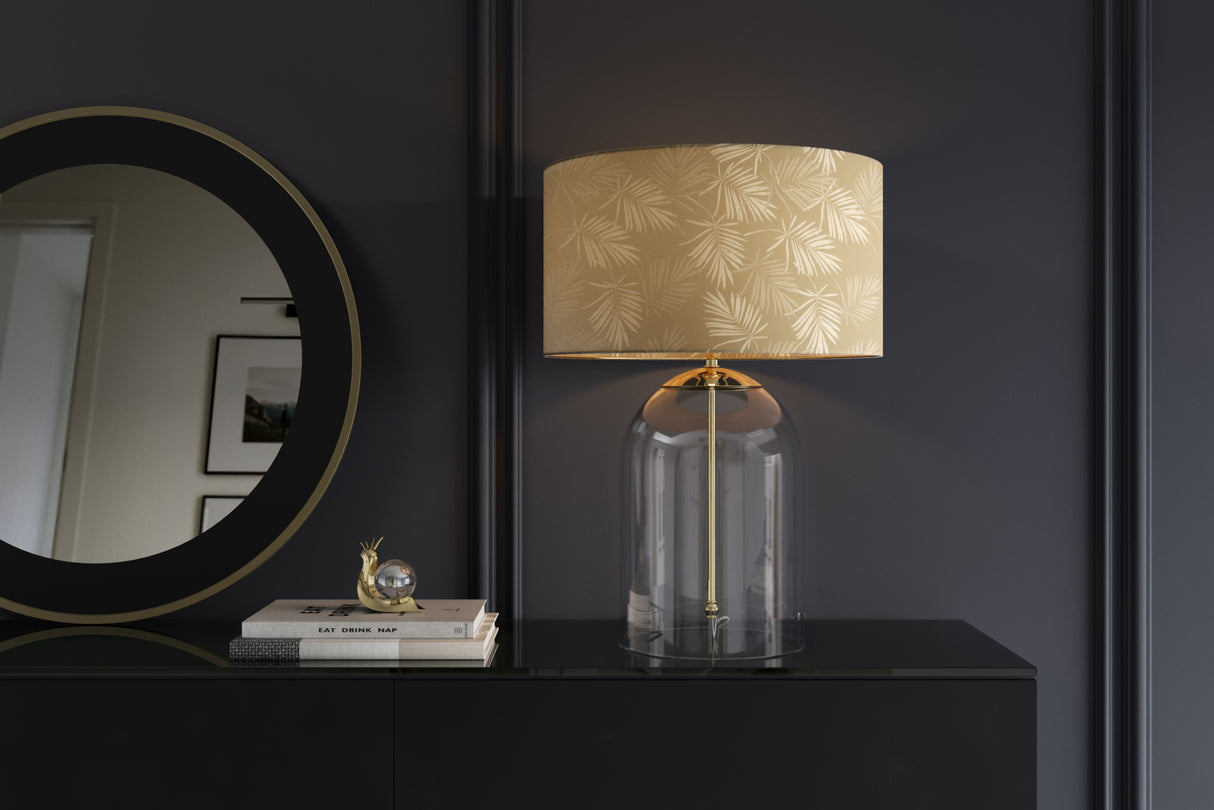 Tischleuchte CLASSICO 55cm Lampenschirm weiß golden Glas transparent gold