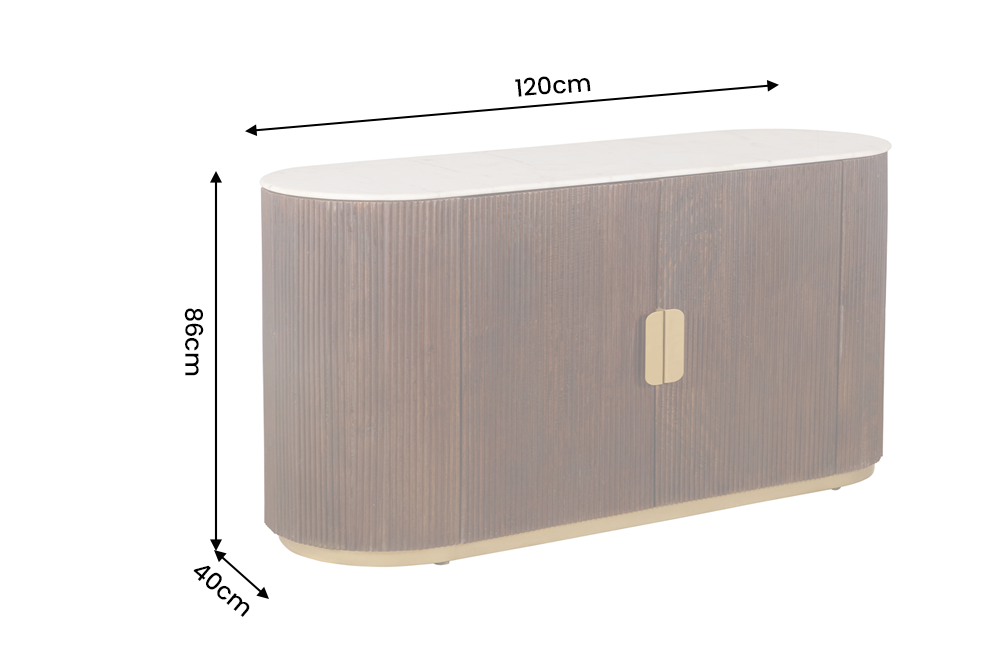 Sideboard GATSBY 120cm mango wood brown marble top white