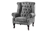 Wing chair CHESTERFIELD antique look velvet grey