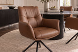 Swivel chair SIGNATURE 360° rotatable w/ armrests spring core leather cognac brown