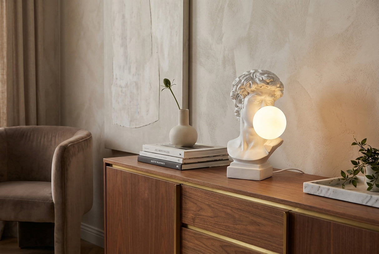 Table lamp DAVID 30cm bust w/ lamp globe white