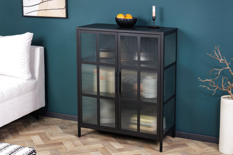 Vitrine DURA STEEL 102cm Riffelglas schwarz