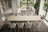 Dining table VOGUE 160-240cm extendable w/ metal frame travertine ceramic top champagne greige beige